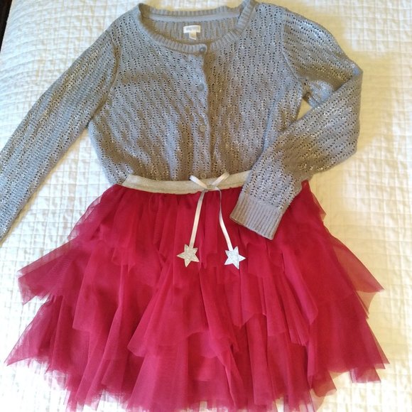 HOST PICK !! Kate Mack s 12 red tulle skirt, Gymboree L sweater silver cardigan - Picture 2 of 9